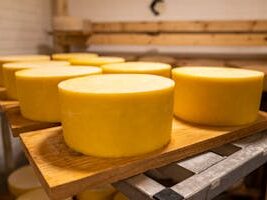 pexels photo 8287402 8287402 Aging cheese wheels in a rustic warehouse in North Carolina with natural wood shelving.
